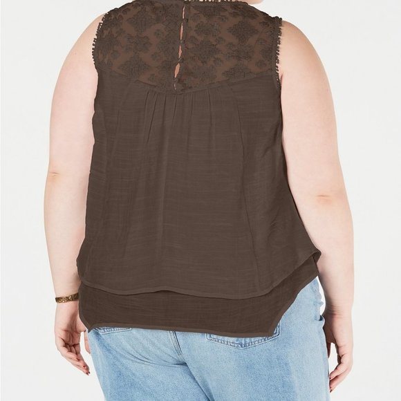 𝅺style & Co Plus Size Lace Yoke Crochet Trim Top - Picture 3 of 3